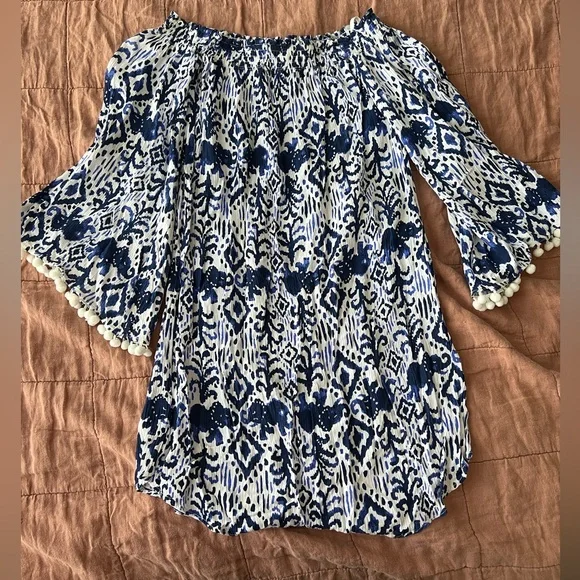 NWOT Lilly Pulitzer Nita Blue and White Off-Shoulder Coverup Dress size XXS - Picture 3 of 11